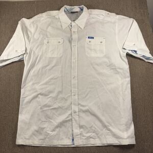 Mecca Y2K Men’s Button Up Shirt Sleeve Shirt White Embroidered